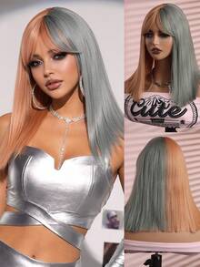 Halloween Straight Hair Wig With Bangs 14Inch Red Black/Orange Grey,Rose Mesh Hat,Suitable For Women,Aesthetic Synthetic Hair Wig,Wig Suitable For Halloween, Suitable For All Races,Retouch Your Face - Multicolor - View 2