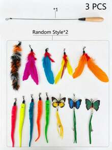 Cat Supplies & Toys: 1 Set Multi-Color Wooden Handle Cat Teaser Wand With Colorful Butterfly Replacement Parts And Small Bells, Interactive Chasing Toy For Kittens And Adult Cats, Increases Daily Exercise, Holiday Gift - View 12