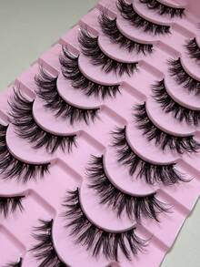 10 Pairs European & American Demon Cartoon Style False Eyelashes, Natural Soft Mixed Thick Multi-Layer Long Crossed 3D Curly Fluffy Eyelashes - Black - View 3