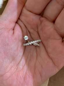 1pc Exquisite Small Cubic Zirconia Geometric Tail Ring Suitable For Women's Daily Commute Wear - Silver - View 3