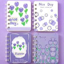 Cuaderno Espiral A5 60 Hojas, Bloc de Notas Portátil con Protección Ocular Gruesa, Páginas Interiores Rayadas para Estudiantes de Primaria, Serie de Flores de Dibujos Animados Lindos, Envío Aleatorio de 1 Pieza - Multicolor - Ver 12