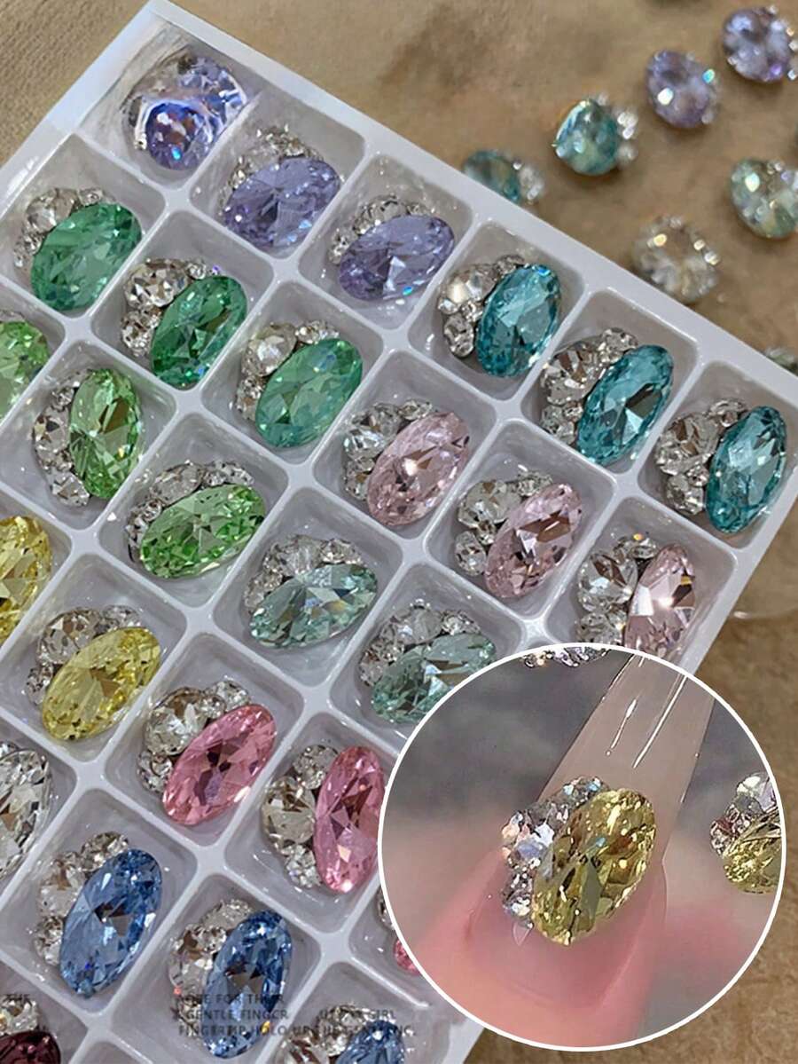 5/48Pcs Lake Blue No-Base Finished Rhinestone Ball Nail Art Decor, Blue Pigeon Egg Rhinestone Ball Nail Art Decoration