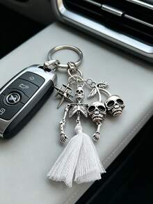 Skull Cherry Alloy Bag Hanging Bag Keychain Pendant, Featuring Elements Such As Skull Figures And Stars, Vintage Silver Style, Halloween - Multicolor - View 8