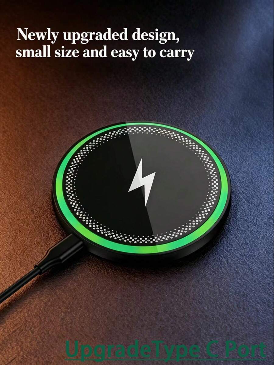 15W Mirror Wireless Charger With Built-In LED Ambient Indicator, Induction Fast Charging Technology, Stable And Efficient Charging; Compatible With IPhone 17/16/15/14/13/12 Pro, XS Max, Mini, X, XR Full Series, And Also Compatible With Samsung Mainstream Flagship Models, Compact And Portable, Suitable For Home, Office And Other Scenarios - Black - View 1