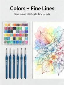 Yutiars Ensemble de 48 couleurs de peinture aquarelle unicolore en boîte transparente avec 6 stylos de ligne ultra-fins bleus, peintures aquarelles de couleur macaron nacrée peintes à la main, outils d'illustration de journal de croquis pour étudiants en art débutants, pinceaux de dessin de ligne de détail pour l'art des ongles de modèle, ensemble complet de peinture portable divisé, outils créatifs DIY - multicolore - Voir 2