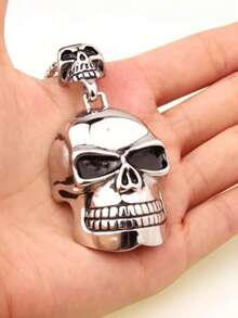 1pc New Fashionable Men's Retro Gothic Large Ghost Skeleton Pendant Necklace Punk Rock Party Jewelry Fashion Accessories - Fashion - View 3