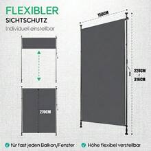 Vertical Outdoor Awning With Clamp Mounting, Retractable, No-Drill Installation, Privacy And Wind Protection For Balcony And Terrace, Weatherproof, Anthracite, With Hand Crank - Dark Grey - View 12