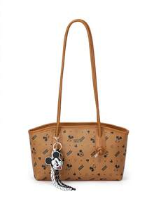 Disney Elegant & Sophisticated Style, Fashionable Versatile Mickey Mouse Print Shoulder Bag With Pendant Decoration Design, Can Hold Phone - Multicolor - View 5