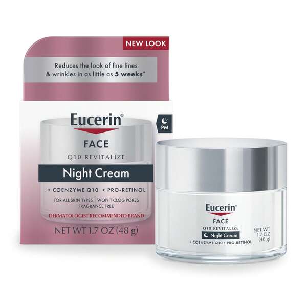 Eucerin Eucenin Q10 Anti-Wrinkle Night Cream + Pro-Retinol, Facial Cream For Sensitive Skin, 1.7 Oz Jar