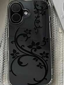 1件透明壓克力極簡花藤手機殼 - 相容於 Phone 17 Pro Max, 17 Pro, 17, 16 Pro Max, 16 Pro, 16, 15 Pro Max, 15 Pro, 14 Pro Max, 14 Pro, 14, 13 Pro Max, 13 Pro, 13, 12 Pro Max, 11, 手機保護殼 - 黑色花枝 - 查看 3