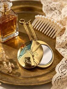 DIOR J'adore Gold Oval Pendant Compact Mirror Necklace, Embossed Logo Portable Pocket Makeup Mirror With Switch Chain, Pendant Mirror Luxury Gift For Women DIOR‑GIFT‑193 - Gold - View 2
