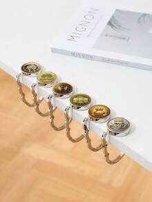 1pc Vintage Eye Commemorative Coin Bag Hook, Foldable Desk Edge Bag Hanger, Metal Portable Desktop Bag Hook For Student Desk - Multicolor - View 3