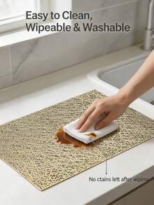 1-12pcs Gold Interwoven Mesh PVC Placemats, Modern Minimalist PVC Rectangular Hollow Easy-To-Clean Table Mats, Suitable For Daily Home Use, Birthday Parties - Multicolor - View 4