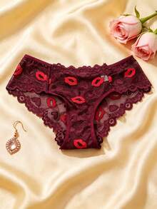 1 chiếc quần lót dây ren sexy tùy chỉnh đính chữ pha lê, quà tặng Valentine cho bạn gái - Đỏ - Xem 2
