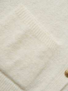 Women Fall Off White Knit Cardigan, Round Neck Gold Button Front Long Sleeve Sweater With Pockets For Daily Casual Outfits - Apricot - View 4