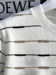 Men's Summer Round Neck Knit Sweater Short Sleeve Striped Colorblock Casual Versatile - White - View 3