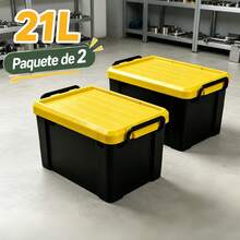 Caja de Almacenamiento Resistente 21L Tapa Amarilla Base Negra, Con Hebillas de Cierre, Disponible en 1 o 2 Unidades, Medidas 45*31*23.5 cm - 21 litros - Ver 7