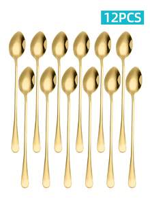 Long Handle Stainless Steel Spoons, 2/6/12/24pcs Multi-Purpose Stirring Spoons, Gold/Silver/Rainbow Color Reusable Table Spoons, Suitable For Coffee, Tea, Desserts, Beverages - View 7