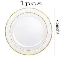 50/25/10 Pack 10.25" & 7.5" Clear Hammered Double Gold Rim Round Dinner Plates, Appetizer Dessert Serving Trays, Wedding Party Catering Dinnerware, Halloween Thanksgiving Friendsgiving Fall, Large Capacity Set For Host Guest Entertaining - View 16