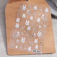 Cute Graffiti Rabbit & Cat 5D Nail Art Stickers Cartoon Animal Flower Heart Cat's Paw Patterns Self-Adhesive Slider Decals, Glossy PET Material,Professional Nail Decorations For Women,Single Use For Animal Theme Stickers - Multicolor - View 6