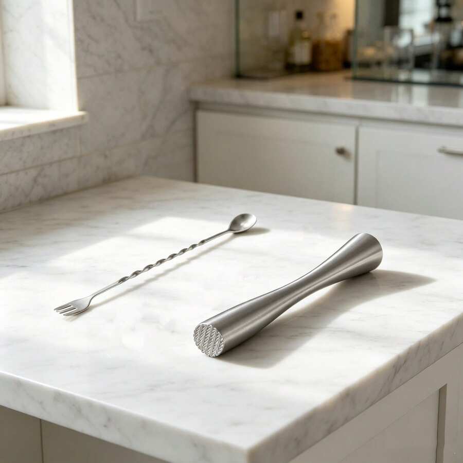 26 Cm Long Silver Mojito Muddler With Mixing Spoon, Suitable For Making Drinks And Juices - View 1