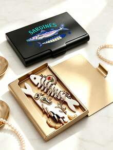 Jewelry Storage Box With Colorful Sardine Pattern; Jewelry Organizer Box. Aluminum Alloy Jewelry Storage Box, Travel Jewelry Storage Box, Metal Business Card Holder, Daily Use Jewelry Box, Accessory Storage, Suitable For Small Earrings, Rings, Pendants, Birthday Gift, Halloween Christmas Gift - Multicolor - View 6