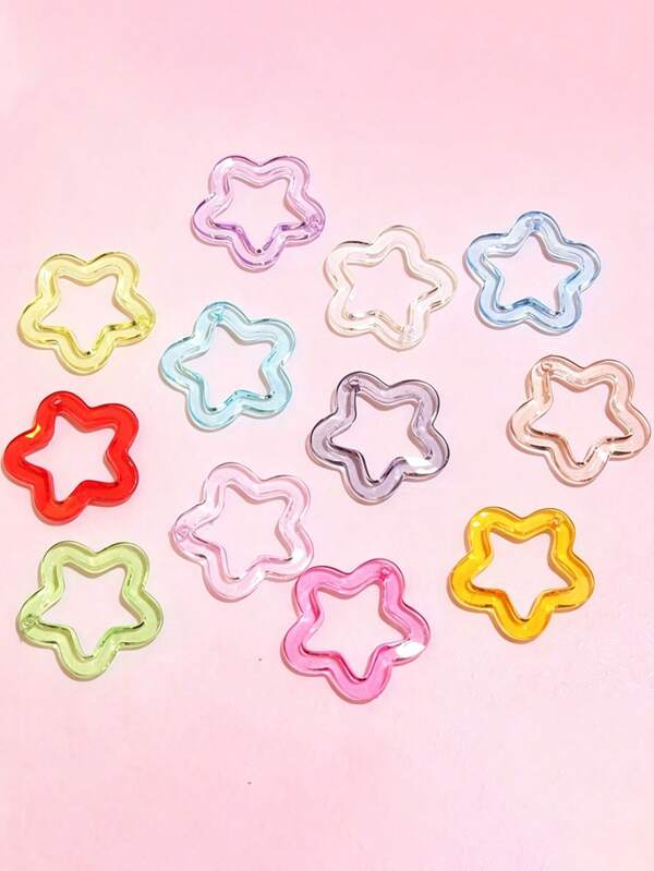 10/20/50Pcs Colorful Transparent Hollow Five‑Pointed Star, Acrylic Star Charms With Hole, DIY Keychain Pendant Jewelry Making Accessories