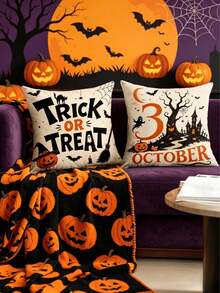 1/4 Stücke neue Halloween-Muster Kissenbezüge, Halloween-Thema Kissenbezüge, dekorative Kissenbezüge, quadratische Kissenbezüge, Halloween-Dekoration, dekorative Kissen, geeignet für Wohnzimmer, Sofa und Schlafzimmer Partydekoration, Kissenfüllung nicht enthalten - Verschiedenfarbig - Übersicht 2