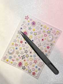 1 set d'autocollants décoratifs esthétiques, style broderie de Noël, sapin de Noël coloré, motif pailleté étoile et cœur, autocollants pour ordinateur portable, décoration d'appareil numérique pour adulte, pour iPad, coque de téléphone, appareil photo, tasse à eau, carte cadeau - FÉV-860 TO-5105 - Voir 9