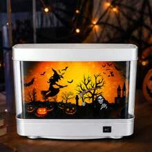 Halloween LED Simulation Aquarium Night Light, Fish Tank Shaped Desktop Lamp With Witch Pumpkin Pattern, Decorative Tabletop Light For Home Bedroom Halloween Party Decoration - Halloween Aquarium Light - View 3