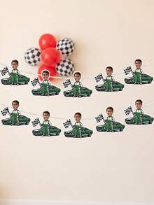 8/12/16pcs Custom Photo Race Car Driver Banner, Personalized Checkered Flag Trophy Banner, Racing Theme Birthday Party Paper Banner Decoration - Multicolor - View 5