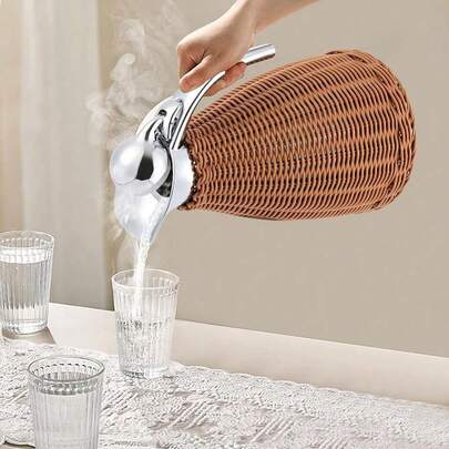 Stainless Steel Thermal Jug, 1.5L Natural Rattan Keeps Warm Jug, Double Walled Vacuum Insulated Coffee Carafes, 24 Hours Insulated Carafe For Home, Restaurant, Apartment, Camping [A Good Gift For Family And Friends]