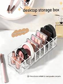 Clear Acrylic Multi-Compartment Makeup Organizer, Eyeshadow Palette Powder Blush Divider Storage Rack, Desktop Cosmetic Organizer - Multicolor - View 1