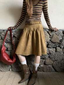 Vintage Pleated Skirt For Women, Autumn/Winter New Style, High Waist, Slimming, Versatile - Brown - View 7
