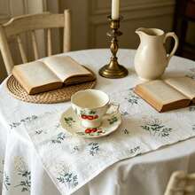 1/2/4pcs Pastoral Style Ins Style Lilac Ditsy Floral Tablecloth, Linen Fabric Embroidered Placemat For Photography - White - View 1