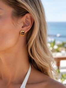 Women's Gold Stainless Steel Earring Set, Geometric Hoop Earrings And Studs, Vintage Personalized Jewelry, Suitable For Daily Wear And Parties - Gold - View 7