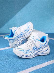 1 Pair Kids Sports Shoes Graffiti Design Breathable Mesh Hook And Loop Closure Flat Shoes Comfortable Running Shoes For Boys And Girls Suitable For Spring-Summer-Autumn-Winter All Seasons Student Training Shoes - Blue - View 5