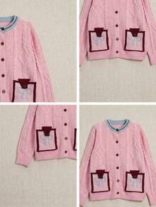 JIANHU Pink Bow Pocket Cardigan - Autumn/Winter - Pink - View 11