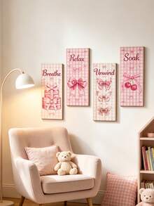 1 Set 4pcs Pink Bow Bohemian Style Wall Decor, Suitable For Baby Room And Children's Room. Baby Essentials, Newborn Wall Decoration And Kids Room Decor. - Multicolor - View 6