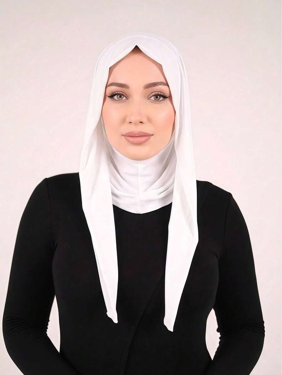 1pc Women's Solid Color Balaclava Headscarf With Back Tie, 3-In-1 Multi-Functional Elastic Hijab Cap Turban, Breathable Comfortable Wide Band Sweat-Absorbing Non-Slip Sports Headwrap Inner Cap For Daily Wear, Yoga, Fitness And Fashion