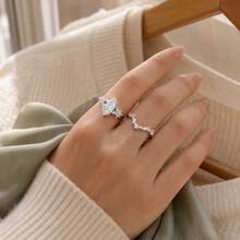 S925 Engagement Ring Set, Double-Ring Set For Women's Wedding Rings, Wedding Ring Jewelry For Love Anniversary Gift For Brides - Silver - View 3