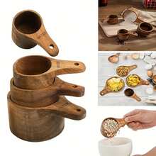 4 Pieces Wooden Measuring Cup And Spoon Set - Handmade For Baking, Cooking, Coffee, Tea And Dry Ingredients - Includes Spoons With Hanging Holes - Multicolor - View 3