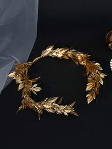 1pc Greek Goddess Gold Leaf Headband, Vintage Laurel Leaf Hair Accessory For Bride, Wedding, Prom, Evening Party - Gold - View 5