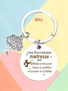 1pc/6pcs/15pcs/24pcs Engraved Keychain Tree Of Life Pendant, French Style Teacher Appreciation Gift, Graduation Season Christmas Gift For Female Teacher - Silver - View 11