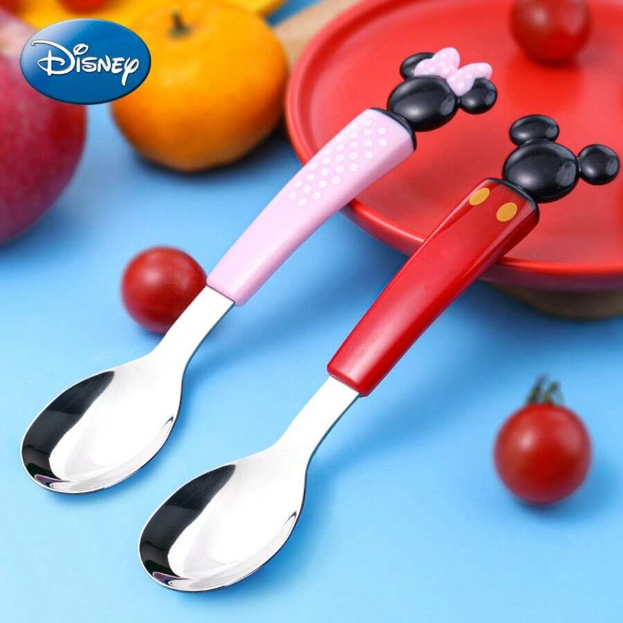 Disney 正版迪士尼可愛卡通米奇、米妮、艾莎與麥昆兒童不鏽鋼湯匙-家用與生日派對嬰兒餐具 - 彩色 - 查看 1
