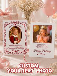 Custom Photo Greeting Card With Text, Personalized Birthday Celebration Card, Elegant Bow Frame Style, Customized Picture Keepsake, Customizable Message Card, Party Table Decor, Birthday Gift, Anniversary Gift, Holiday Greeting Card, Christmas Gifts - Style C - View 1
