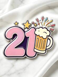 派對風 21 歲生日慶祝胸針，泡沫啤酒杯、煙火與星星圖案，生日派對穿搭配件 - A - 查看 4