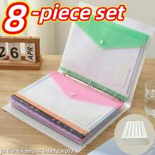 8pcs A4 Snap Button File Folders (4 File Folders + 4 Label Cards), 11-Hole Loose Leaf Binder Pockets, Thickened PVC File Storage Folders With Snap Buttons, Random Colors, Durable A4 Loose Leaf Folders, Suitable For School, Office And Home Storage Organization - Large Capacity File Bag - View 1