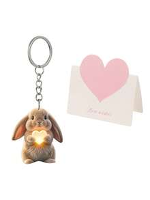 Cute 2d Flat Acrylic Lop-Eared Rabbit Heart Keychain, Bag Charm, Car Keychain Accessory, Gift For Girls (The Charm Is Flat, Not 3d). - Multicolor - View 13