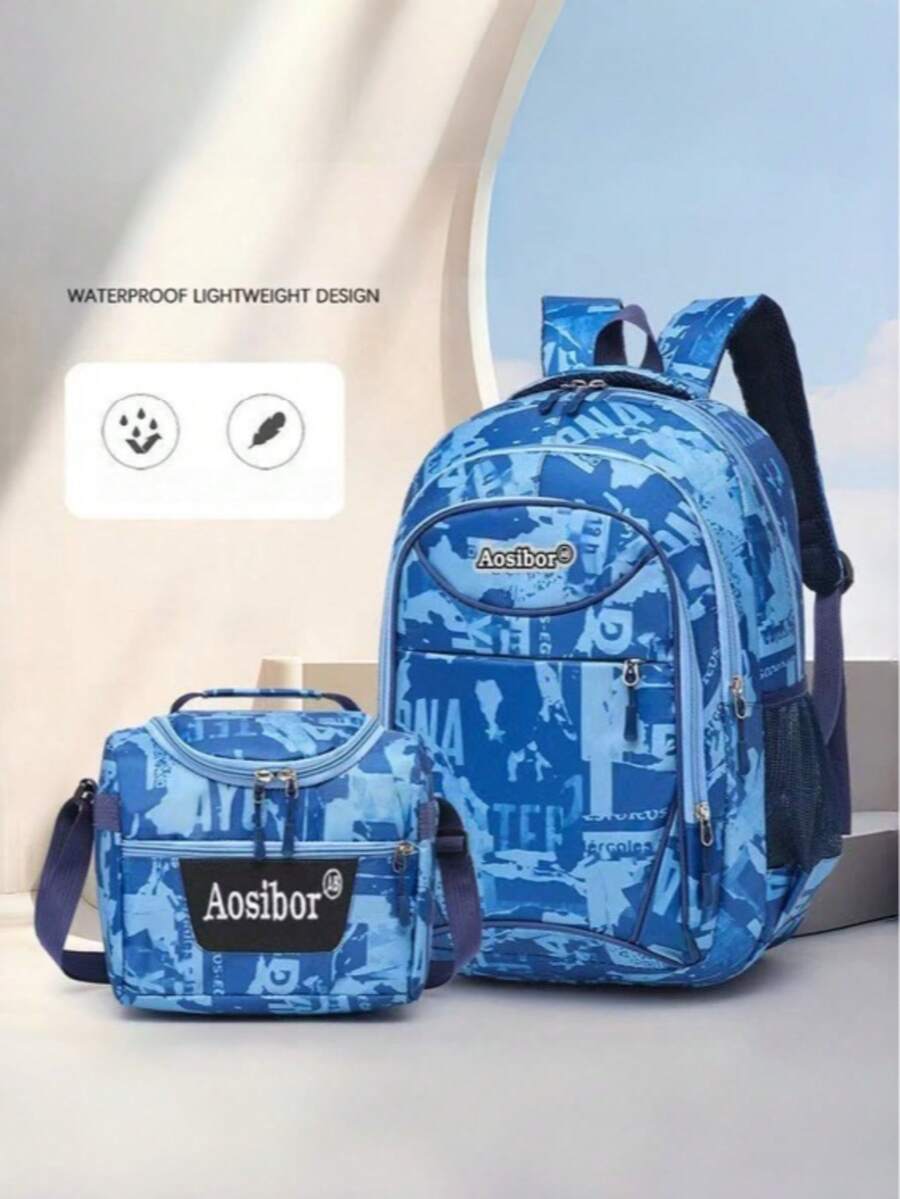 Set Ransel Kain Oxford Tahan Air, Ringan, Kapasitas Besar, Modis, dan Bergaya Kasual Kamuflase untuk Perjalanan Harian dan Kembali ke Sekolah - MultiWarna - View 1